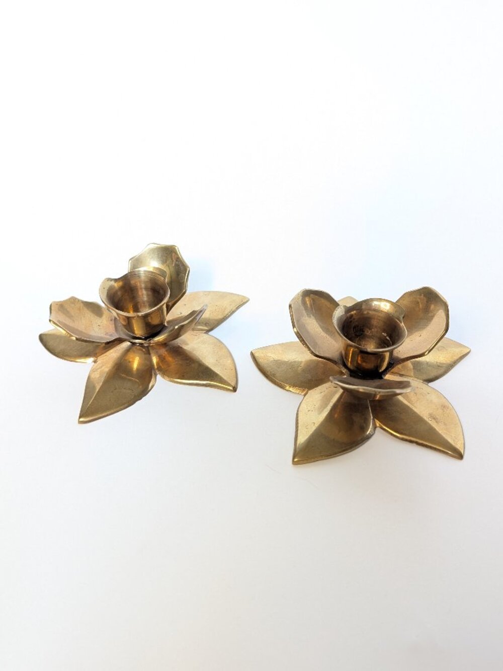Pair of Vintage Brass Lotus Flower Candlestick Holders Made in India